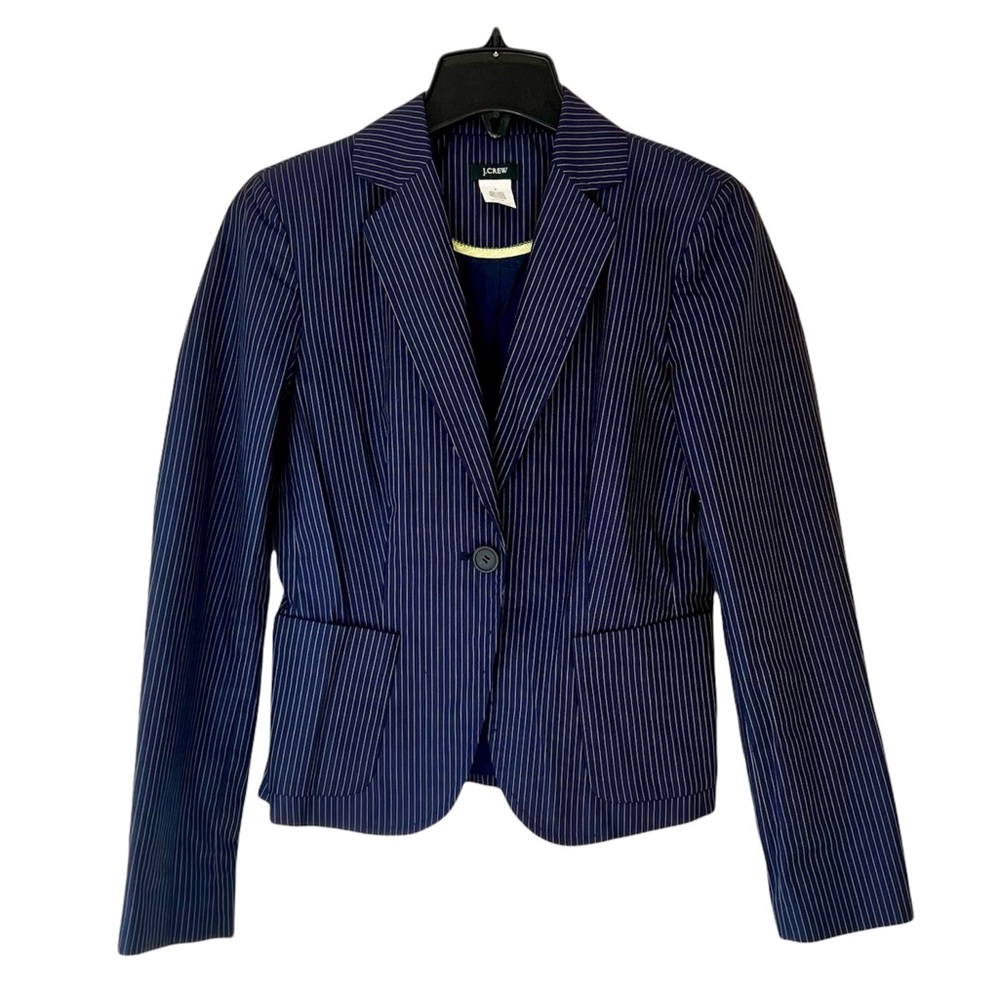 J. Crew Glossy Blue Striped Career Formal Work Blazer Suit Jacket Like New 2